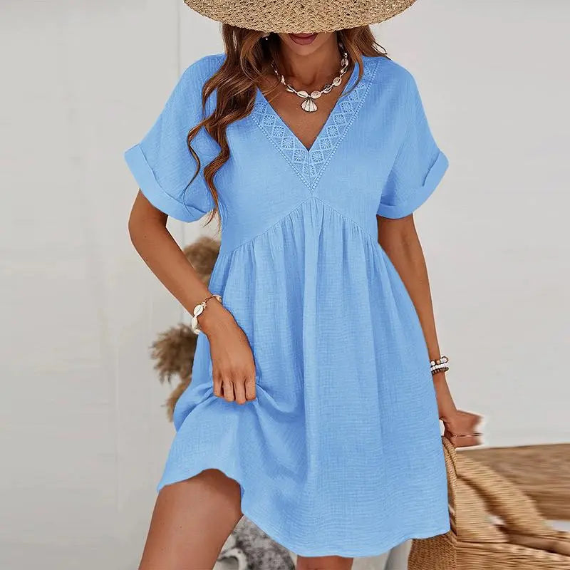 Robe col V en gaze de coton – Taille unique 36 à 40 EfashionParis