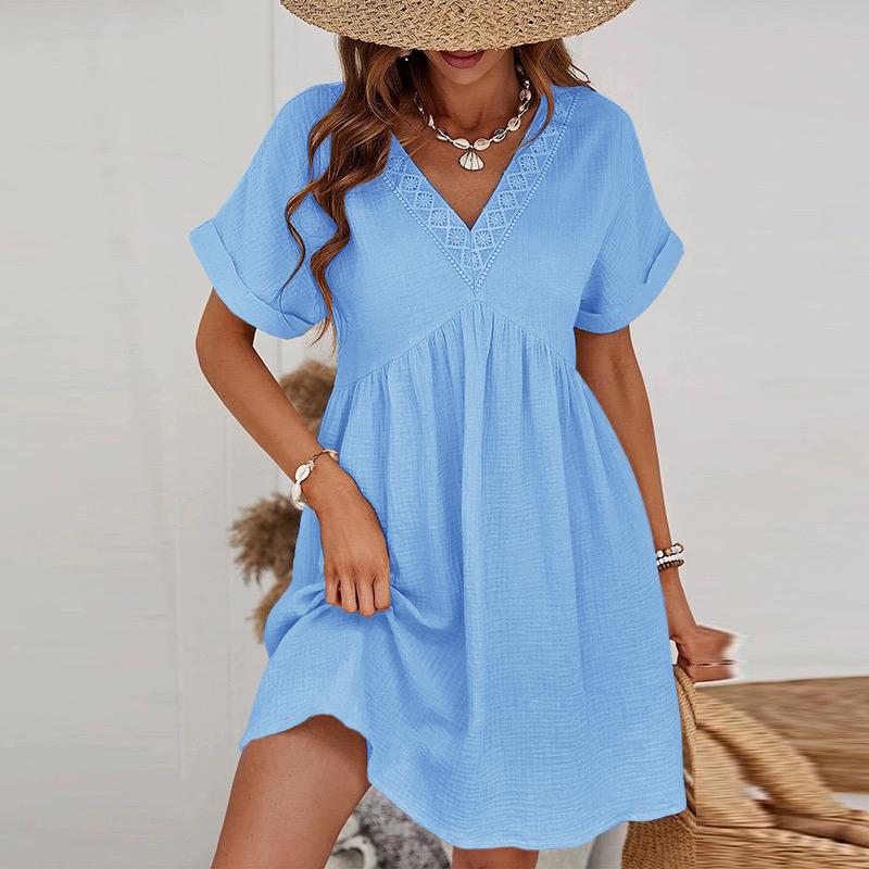 Robe col V en gaze de coton – Taille unique 36 à 40