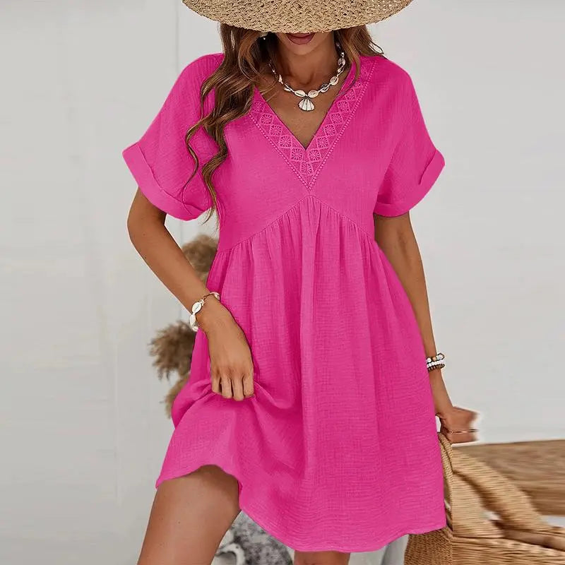 Robe col V en gaze de coton – Taille unique 36 à 40 EfashionParis