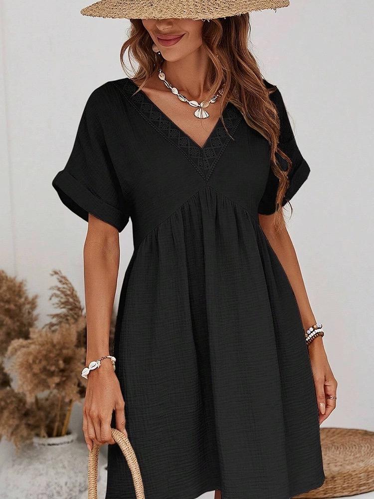 Robe col V en gaze de coton – Taille unique 36 à 40