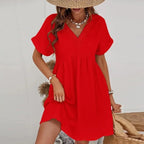 Robe col V en gaze de coton – Taille unique 36 à 40 EfashionParis