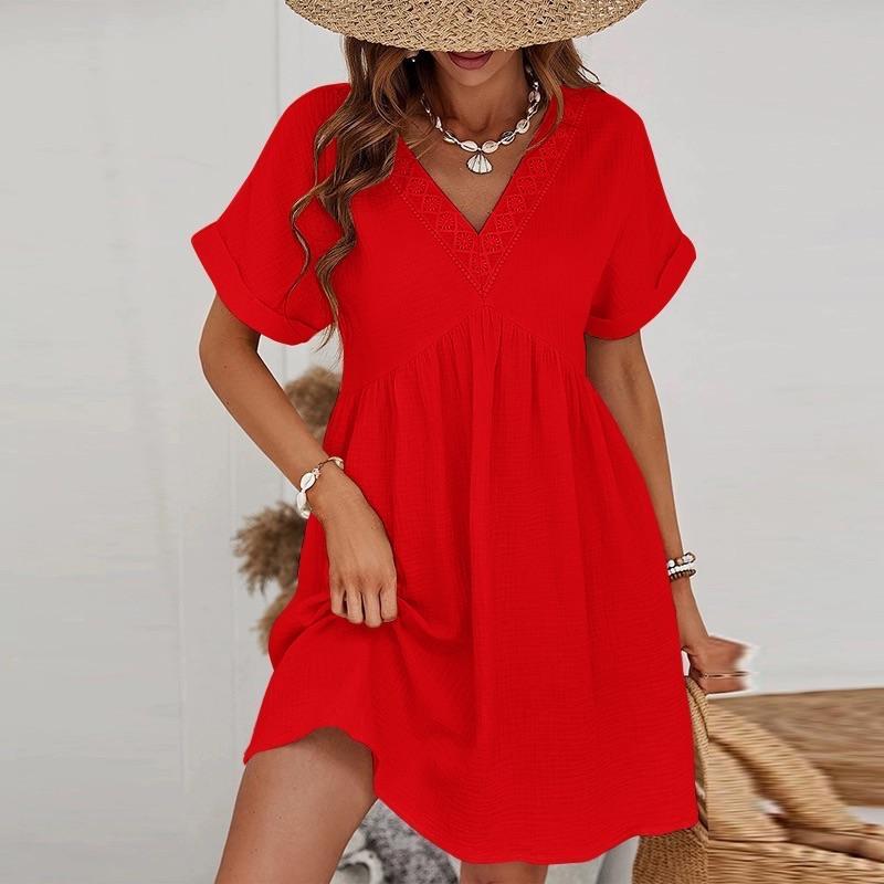 Robe col V en gaze de coton – Taille unique 36 à 40