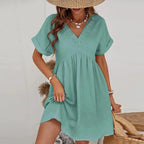 Robe col V en gaze de coton – Taille unique 36 à 40 EfashionParis