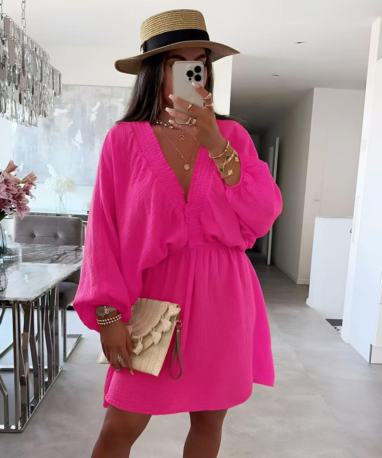 Robe en gaze de coton col V – Taille unique 36 à 40