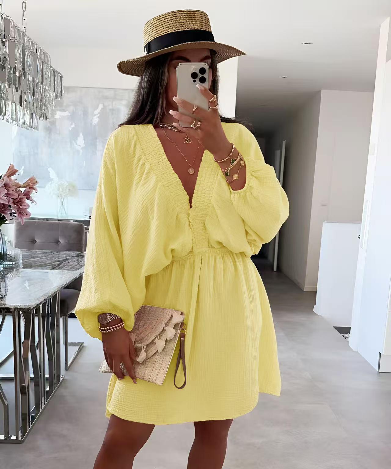 Robe en gaze de coton col V – Taille unique 36 à 40