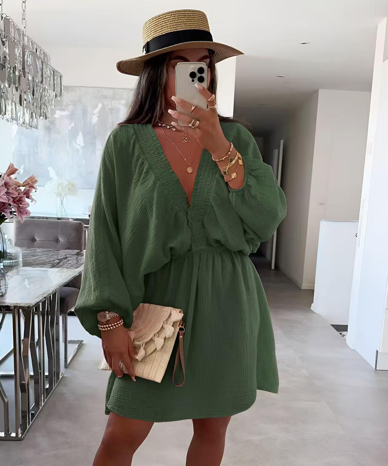 Robe en gaze de coton col V – Taille unique 36 à 40