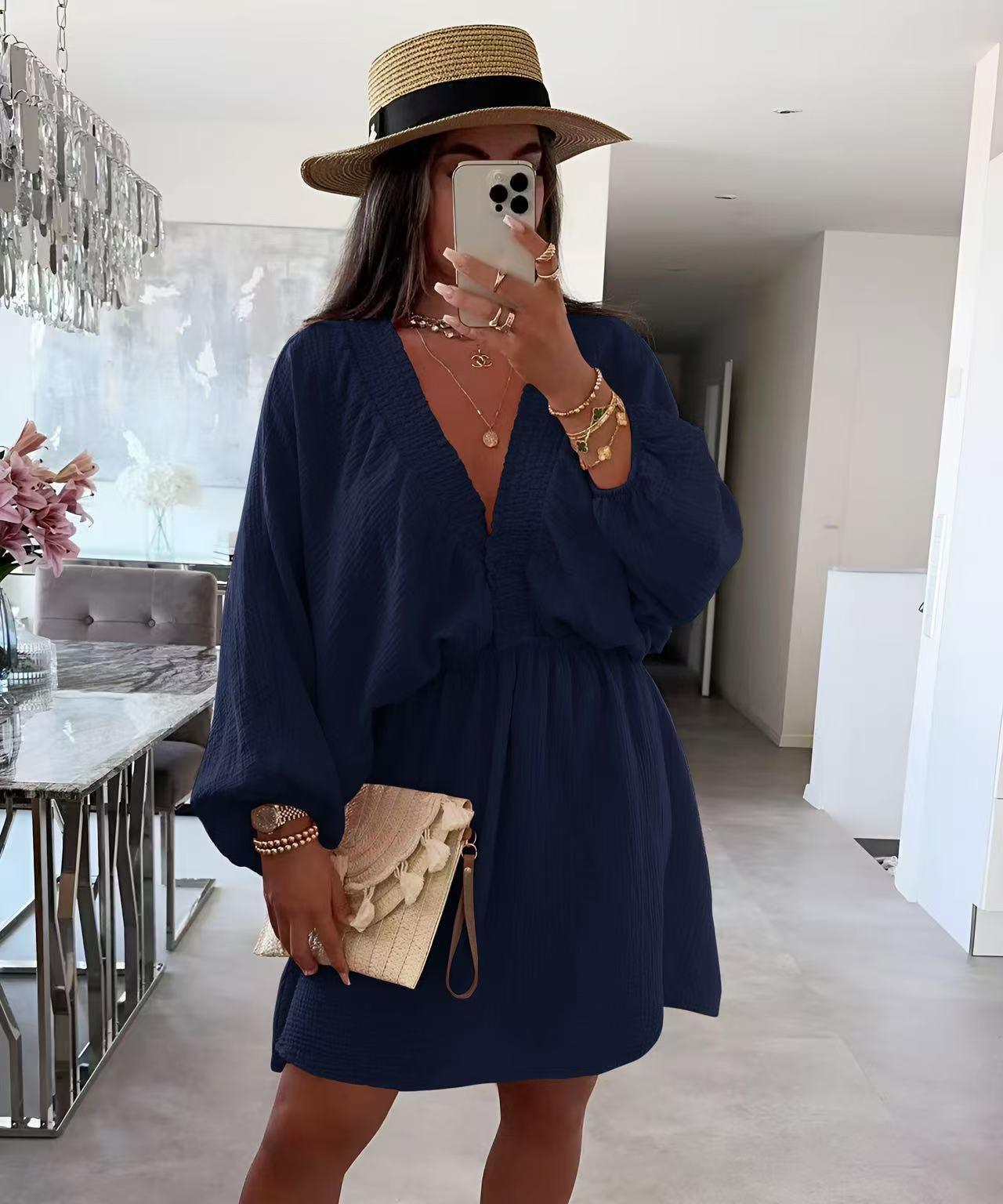 Robe en gaze de coton col V – Taille unique 36 à 40