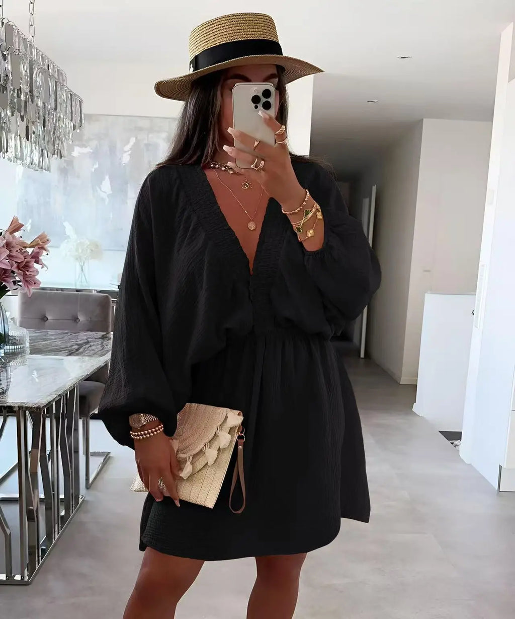 Robe en gaze de coton col V – Taille unique 36 à 40 EfashionParis