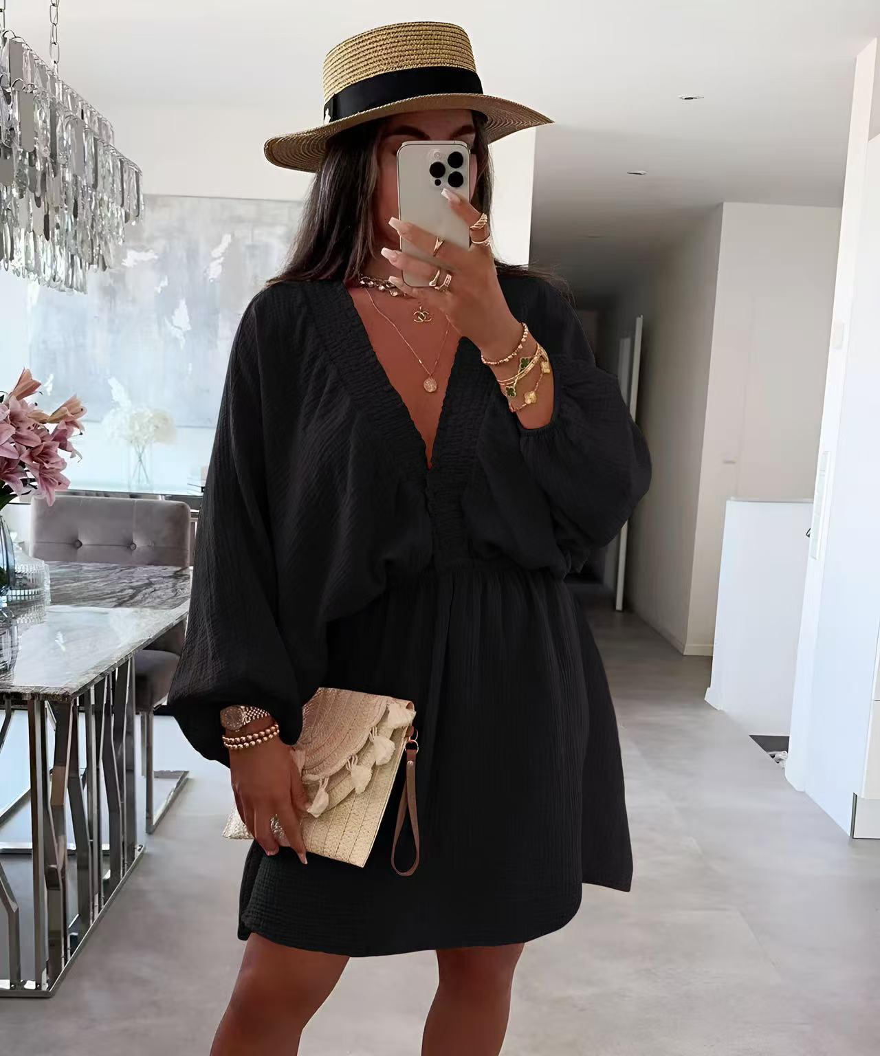 Robe en gaze de coton col V – Taille unique 36 à 40