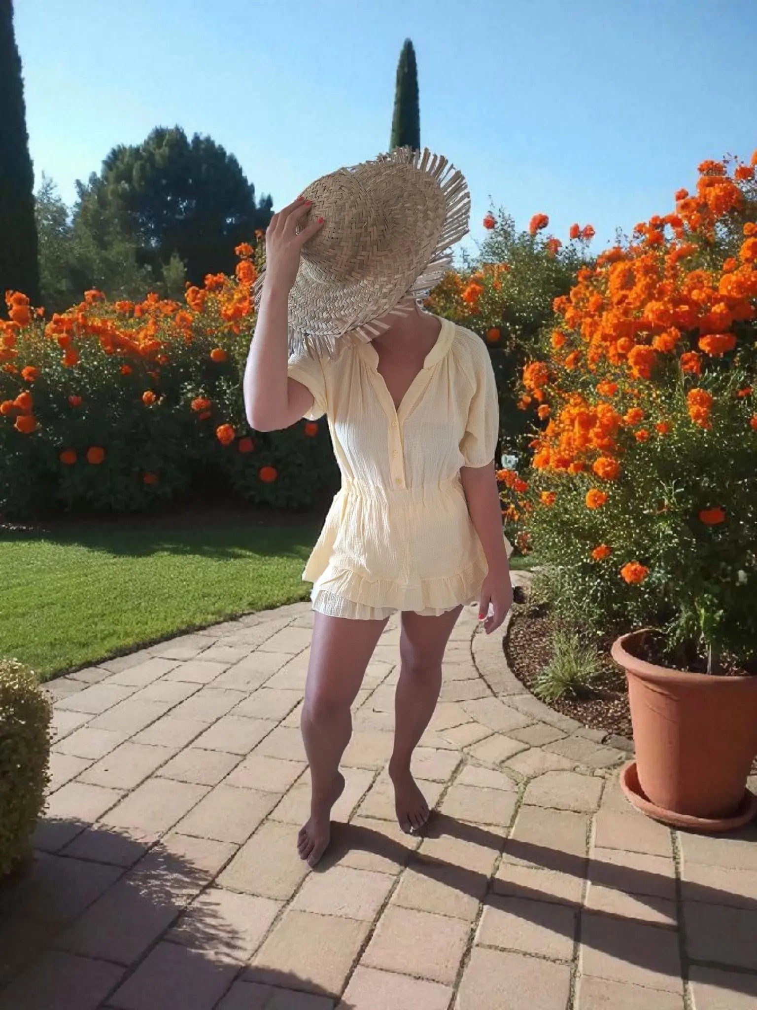 Combishort à volants en gaze de coton bohème – Taille unique jusqu’au 40 EfashionParis