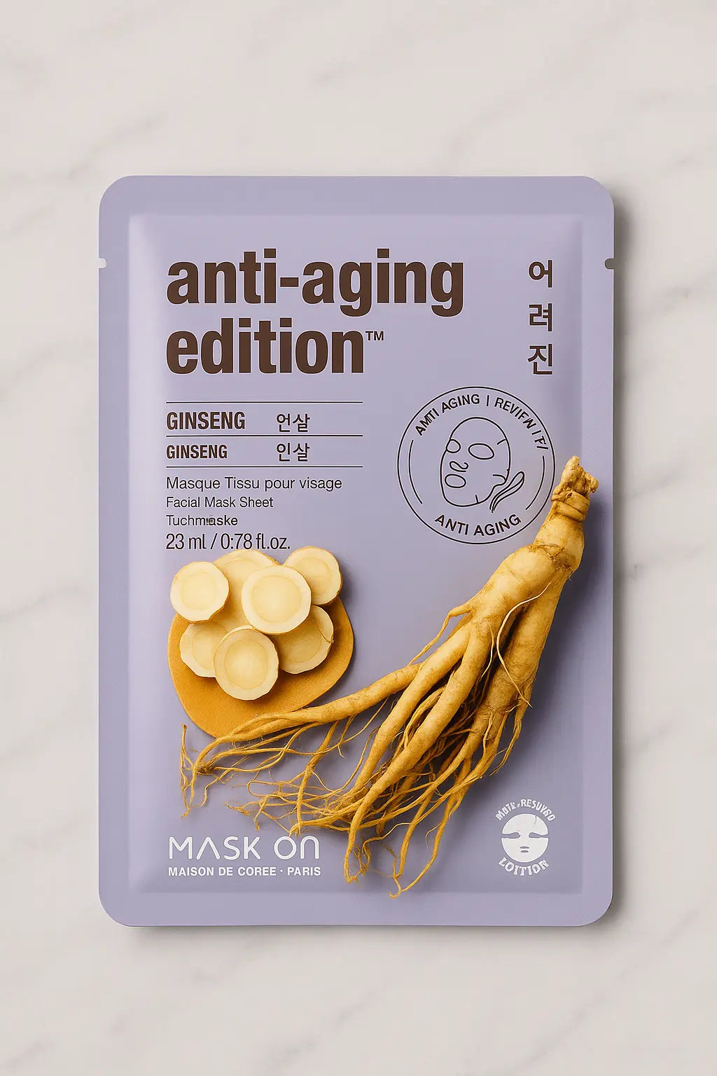 Masque anti-âge Anti-Aging Edition – Masque tissu au ginseng | Mask On Paris Mask On