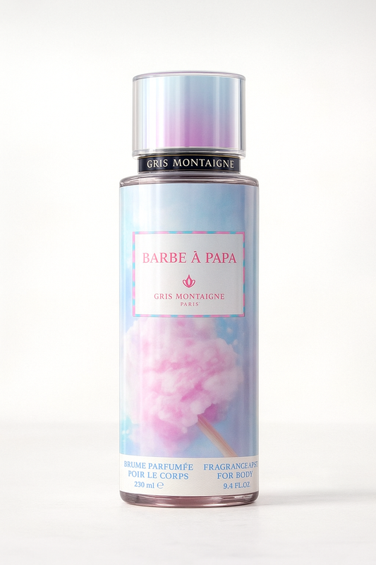 Brume parfumée Barbe à papa Gris Montaigne – Gourmande fruitée & musquée – 250 ml