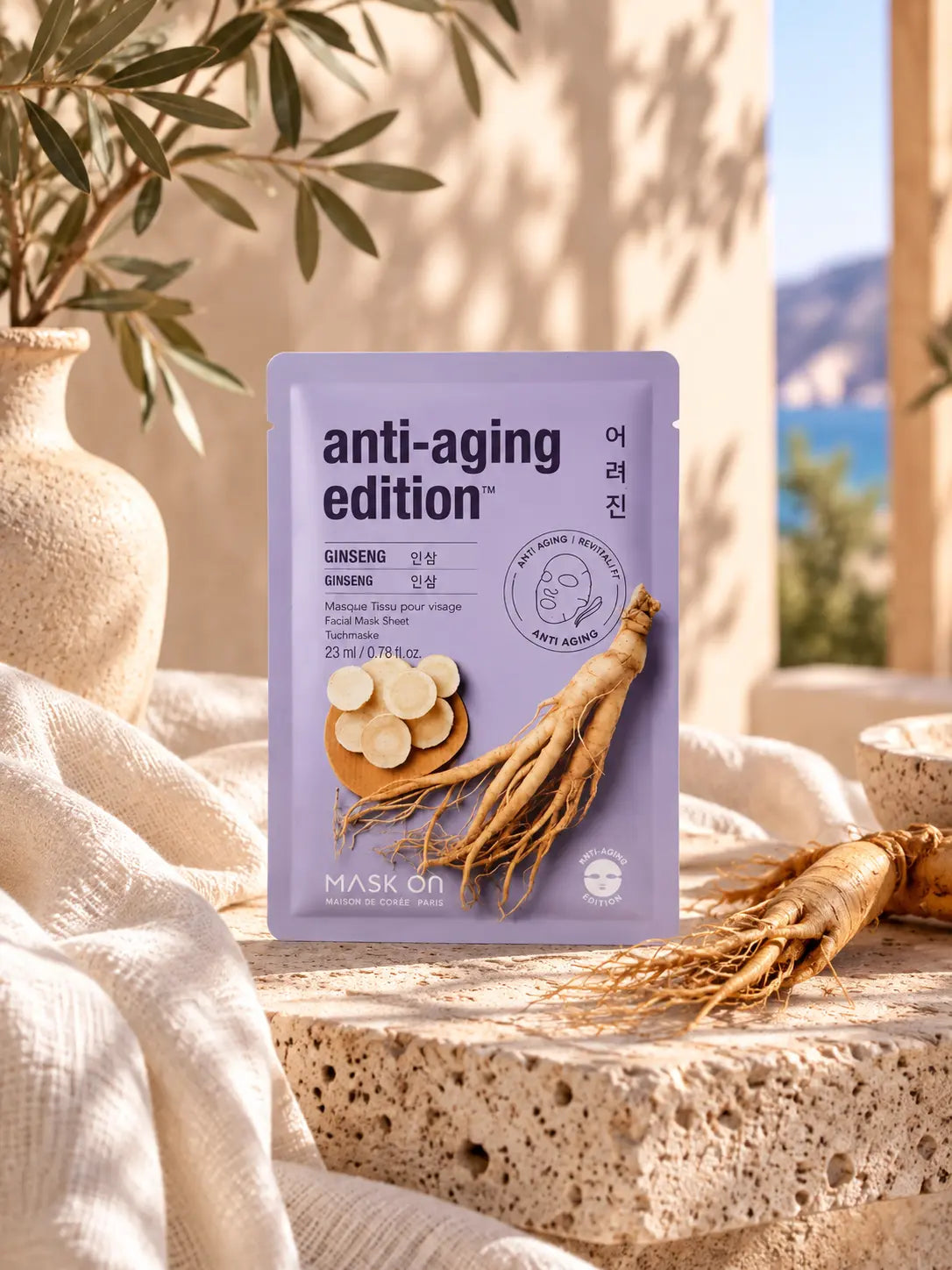 Masque anti-âge Anti-Aging Edition – Masque tissu au ginseng | Mask On Paris Mask On